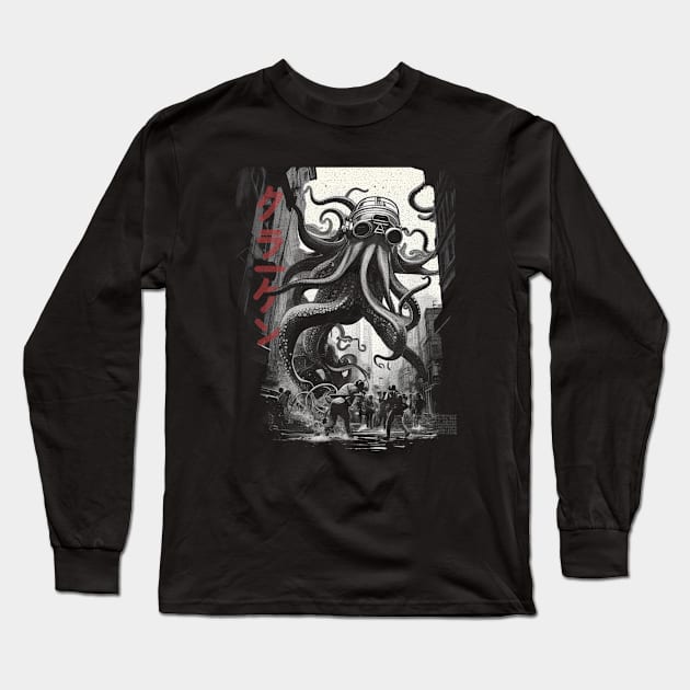 Vintage Kraken Attack Long Sleeve T-Shirt by HelloDisco